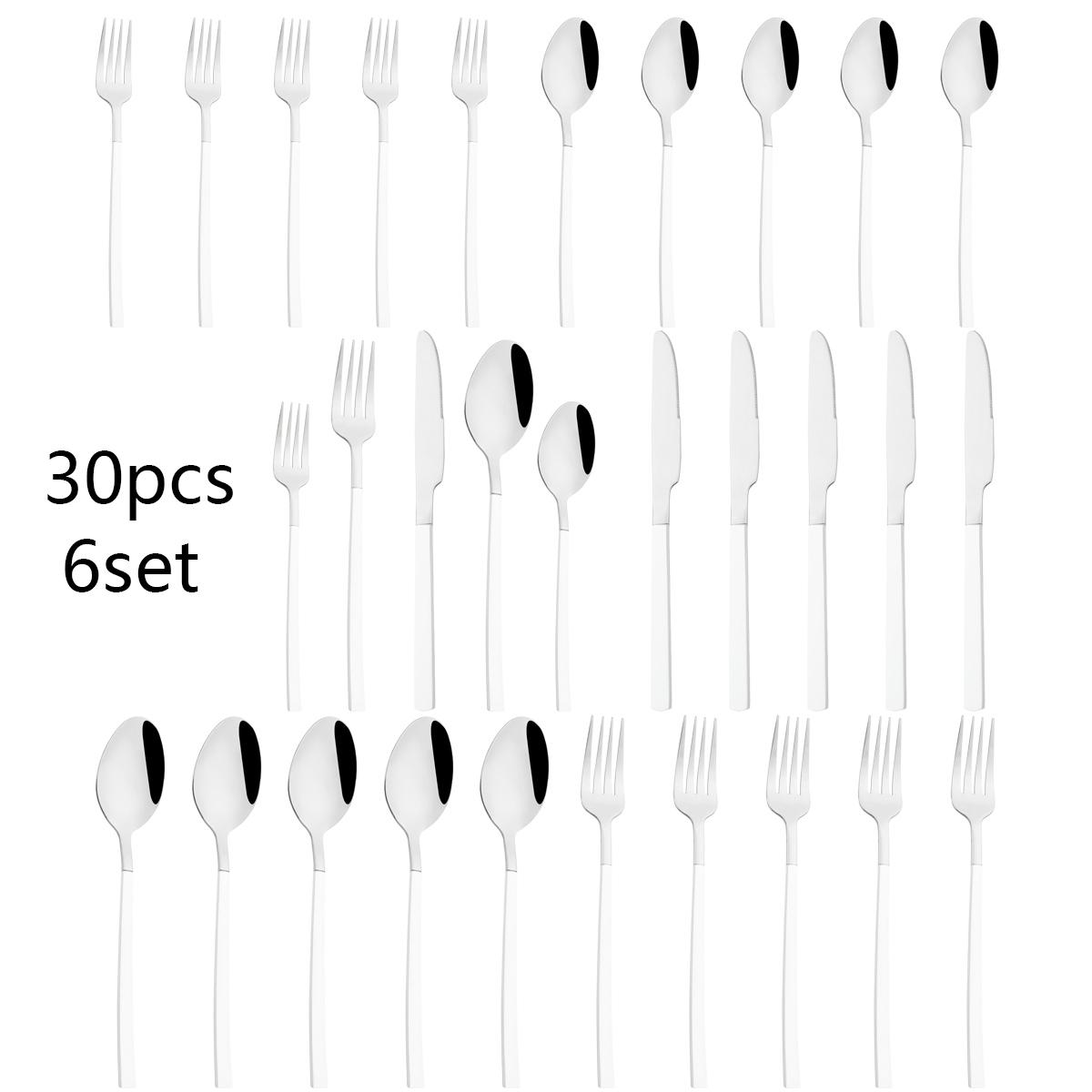 

Набор столовых приборов из белого золота, 30 шт., Набор посуды из нержавеющей стали, Нож, Вилка, Ложка, Набор посуды, Западные десертные вилки, Ложки, Столовые приборы