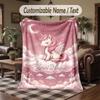 Unicorn Theme Throw Blanket Custom Name Text Personalized Blanket Soft Cozy Blanket for Home Sofa Bed