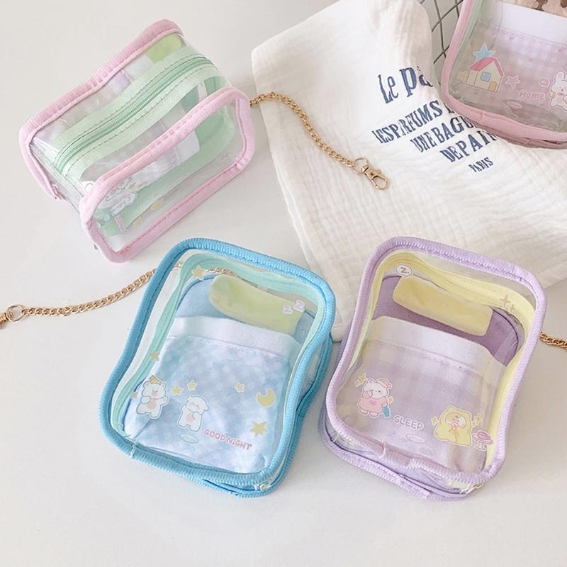 Clear PVC Storage Bag With Cartoon Prints Spacious Compartment Display Pouch For School Travel Outdoor Activities