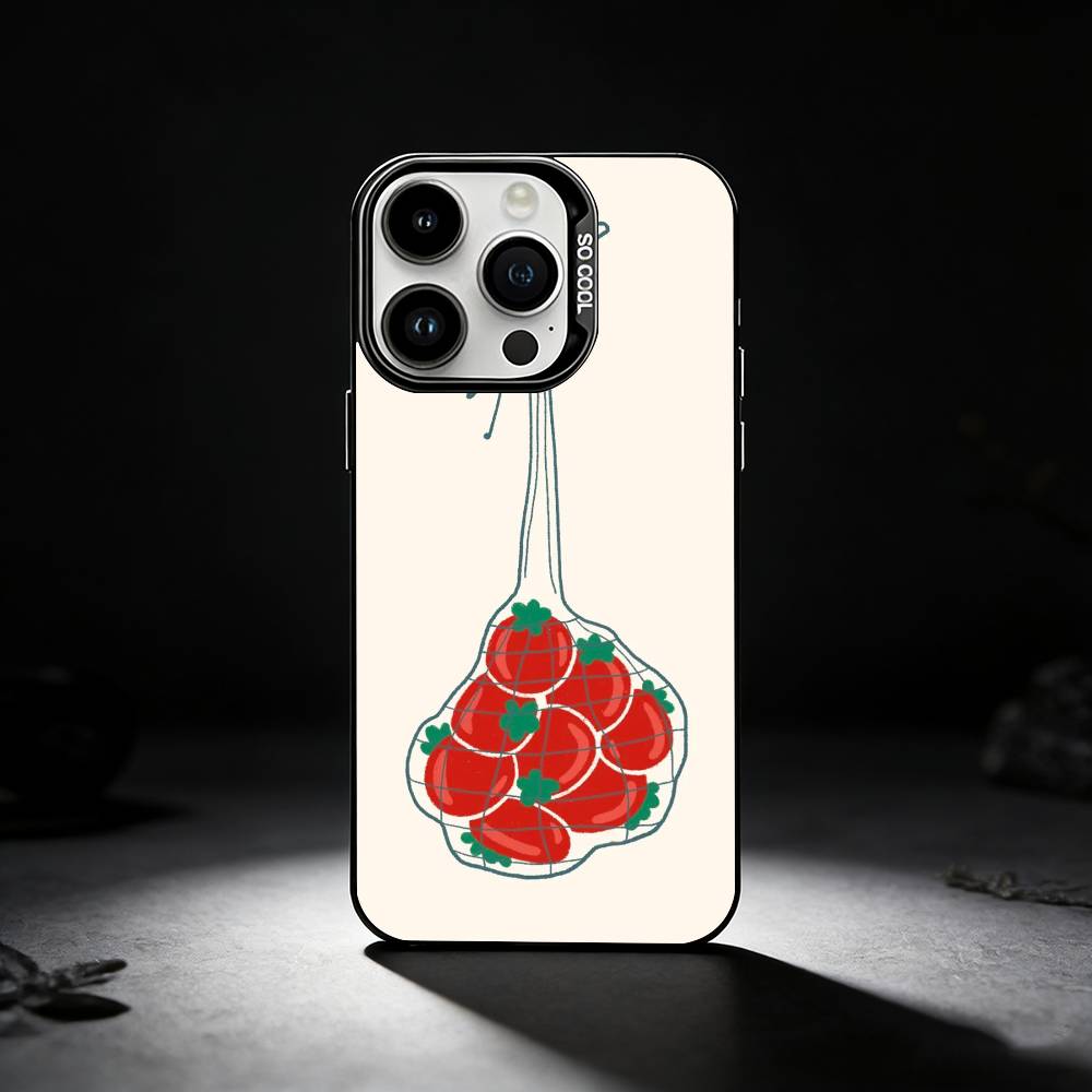 Ins cute Tomatoes Phone Case For iPhone 17,16,15,14,13,12,11 Plus,Pro Max,XS,Colored silver phone case