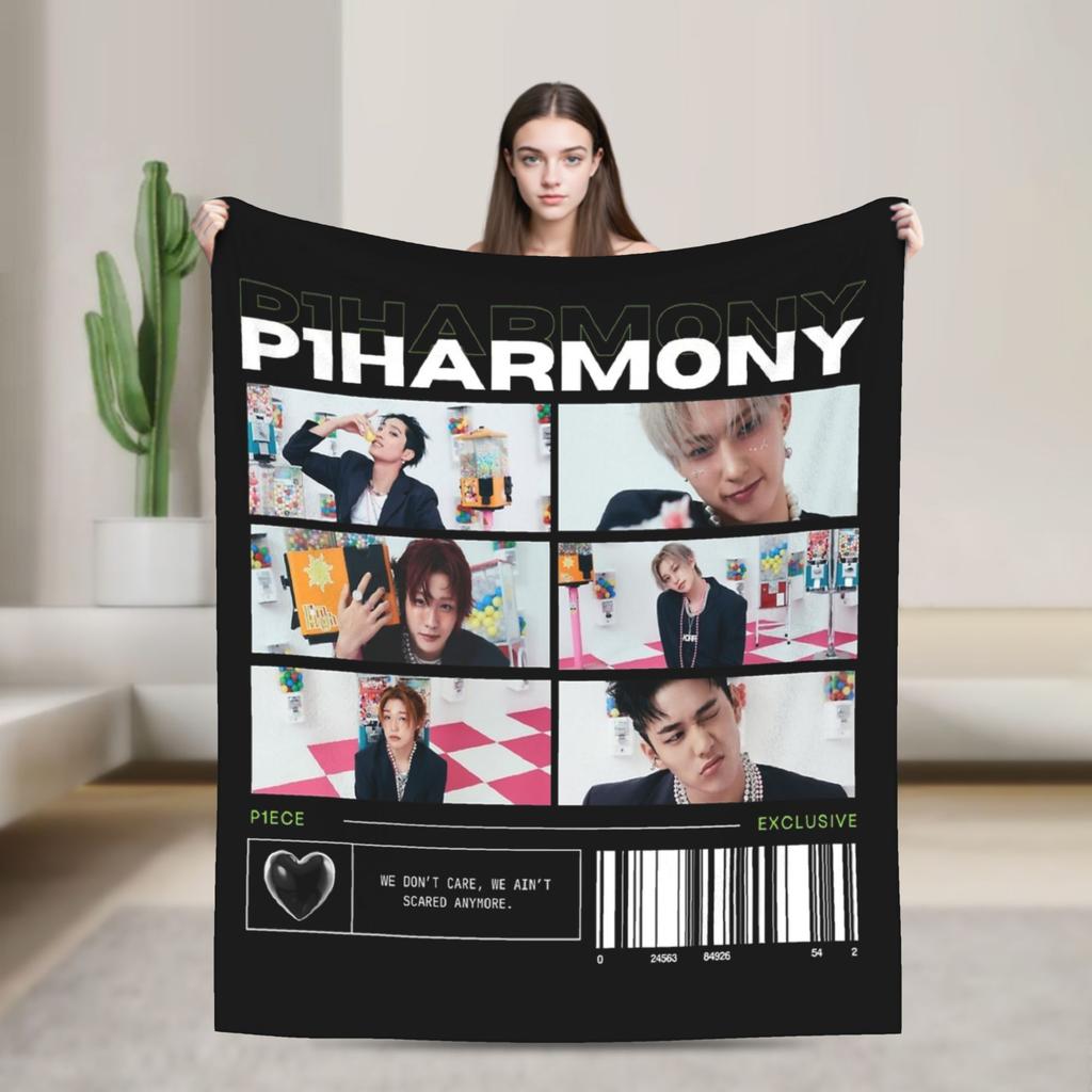 P1Harmony Cartoon Members Kpop Collage Blanket Flannel All Season  Breathable Warm Throw Blankets for Sofa Couch Rug Piece