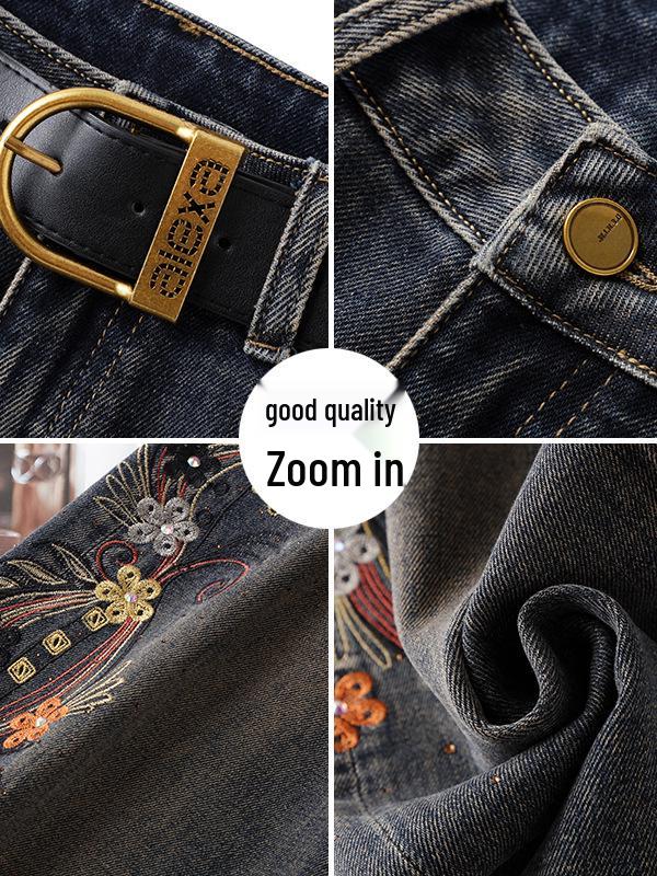 Women's Retro Embroidered Floral Wide-Leg Jeans, Autumn/Winter 2025 Collection