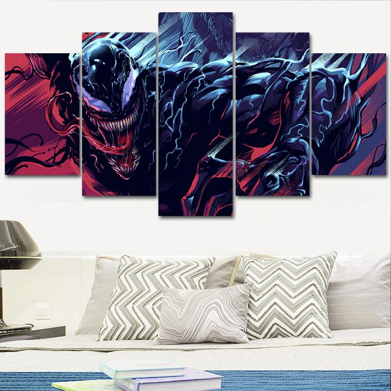 No Framed Canvas 5Pieces Venom Alien Science Fiction Movie Wall Art Posters Pictures for Living Room Office Home Decor Paintings