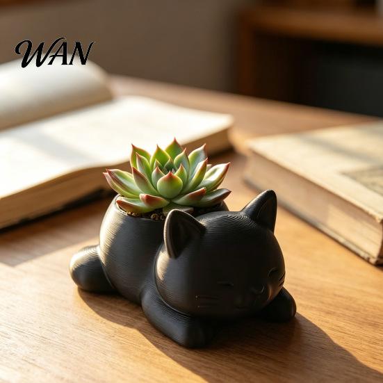 Mini Planter Pot 3D Printed Cat Lying Kitten Succulents Herb Plants Indoor Plant Flower Container for Outdoor Home Balcony Garden Decor Shaped