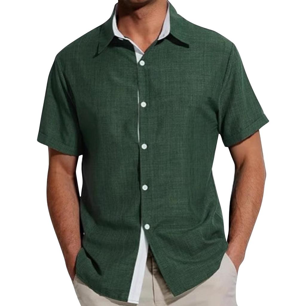 Men's Summer Colorblock Lapel Short-Sleeved Shirt Men's Casual Fashion Short-Sleeved Shirt