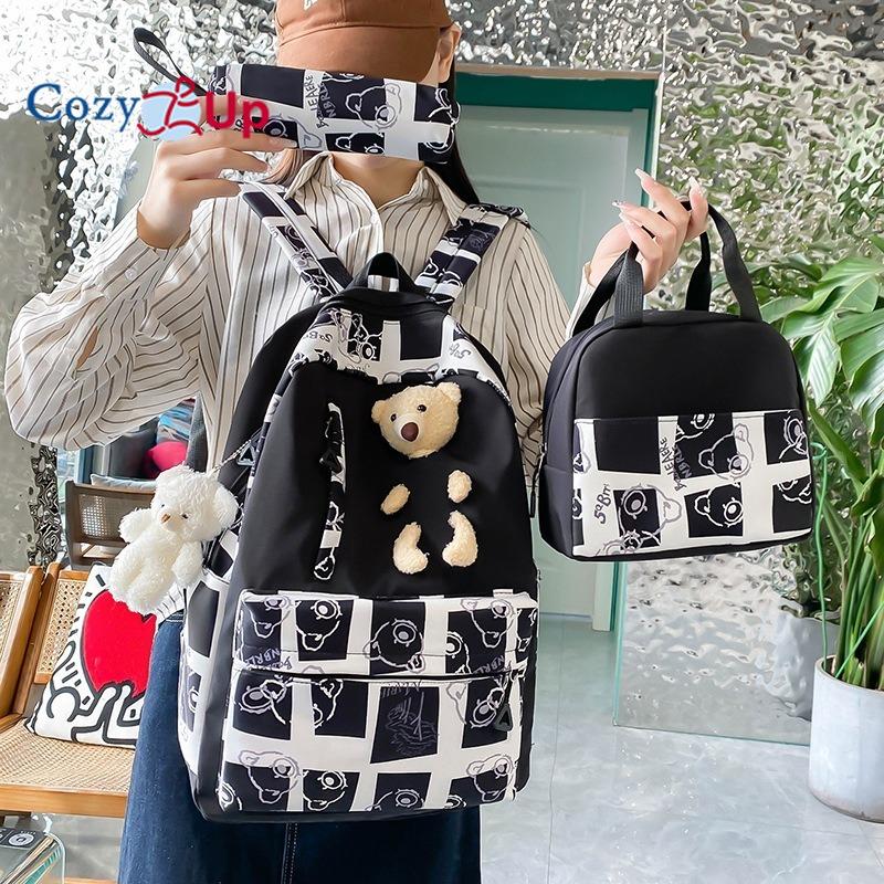 Large-capacity Schoolbag Female Cute Bear Backpack Lunch Box 5-piece Travel Backpack