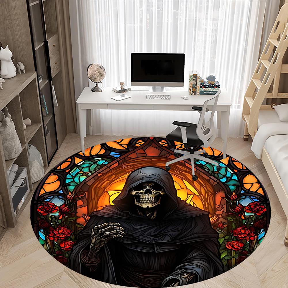 1pc Stained Glass Reaper Chair Carpet for Office Non-Slip, Machine Washable Rug for Office, Room - Holiday Decor, Machine Made yy251016124