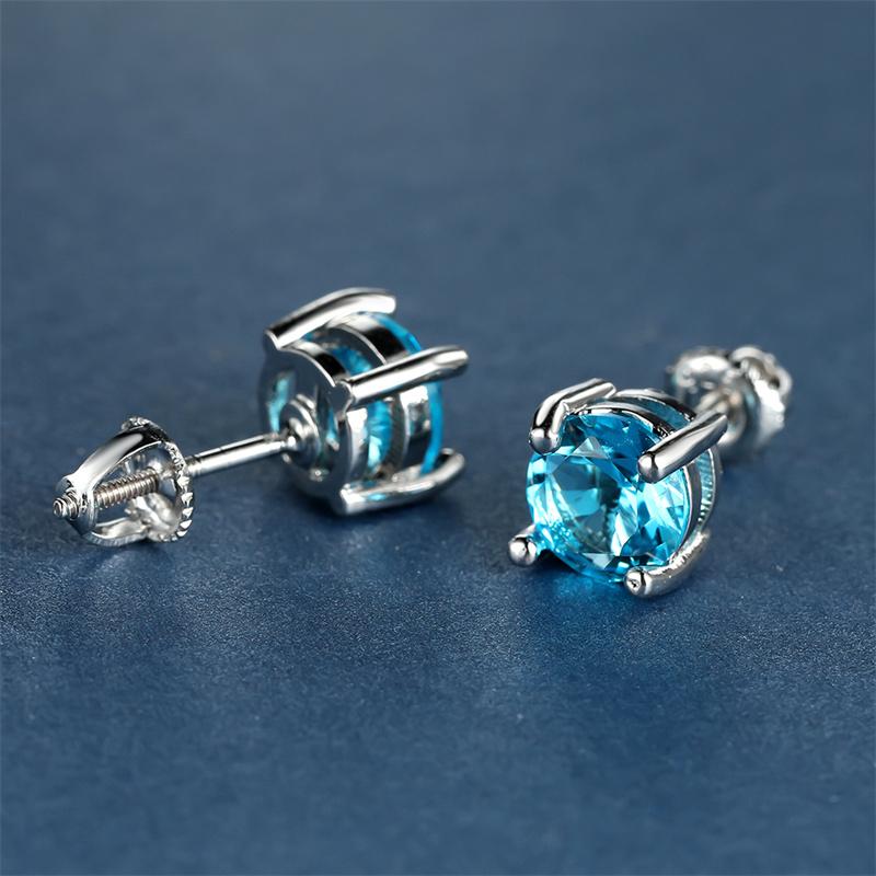 Luxury Female Crystal Green Stone Charm Silver Color Stud Earrings Cute Round Zircon Wedding Jewelry For Women