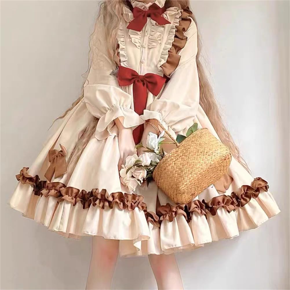 Cute Lolita Dress for Retro High Neck Lace with High Elegant Princess Harajuku Mori Girl Gothic Everyday Anime Conventions Size [SDSXZWG] Women,