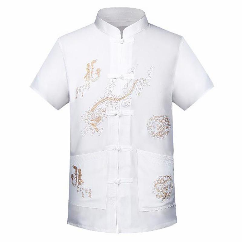 Traditional Chinese Style High Quality 2 IN 1 Tang Suit 2 Patterns Embroidery Dragon Hanfu Blouse Wu Tang Suit Men Kung Fu T Shirts Tops Jackey