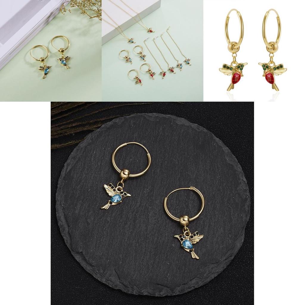 Hummingbird Animal Earrings Alloy Water Drilling Vintage Hoop For Teens