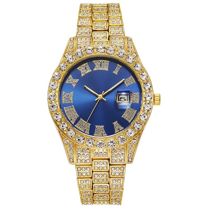 Neue trendige Herren Männer Gold Bling Bling Zirkon Hip-Hop Voll Eisig Diamant Quarz Iced Out Uhren