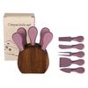 Käsemesser & Gabel Geschenkset mit Akazienholzsockel - 6-teiliges Buttermesser-Set