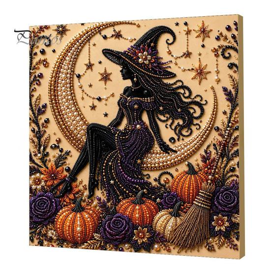 Ghost Pumpkin Art Craft Halloween Faux Pearl Kit, 3D Painting DIY Spooky Gem for Beginners Cute Set Adults, Autumn Home Wall Decor Crafting