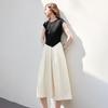 Chuyu French Style Color Block Midi Dress