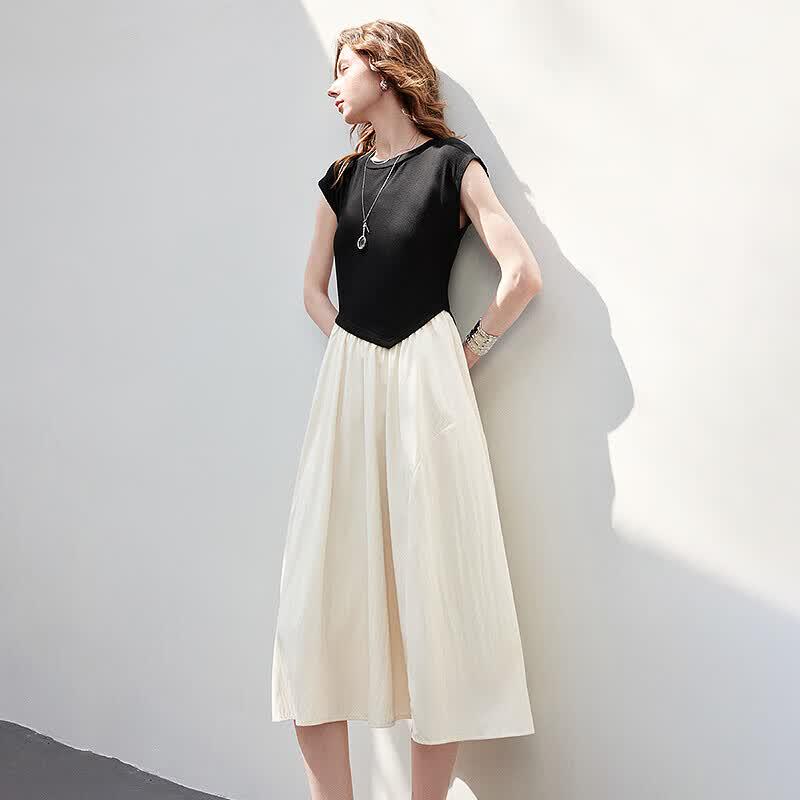 Chuyu French Style Color Block Midi Dress