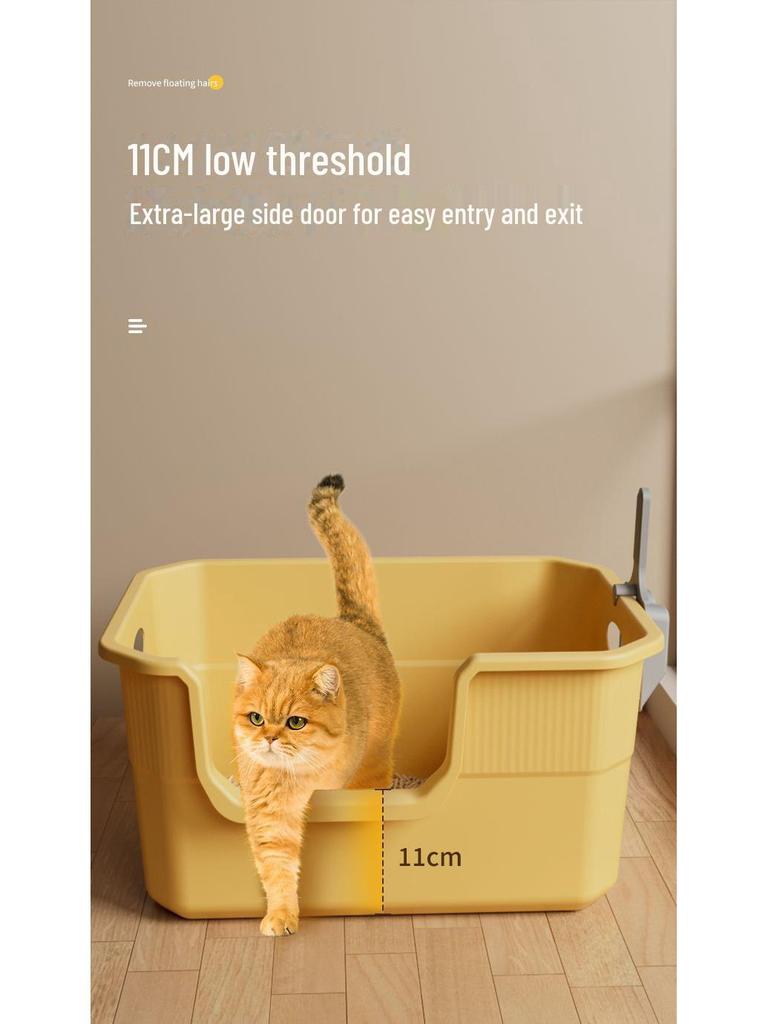 Extra Large Semi-Enclosed Splash-Proof Cat Litter Box for Maine Coons