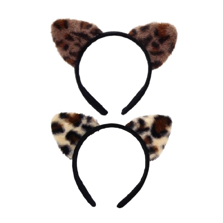 Leopard Pattern Cats Ear Headband Cosplay Costume Hairhoop Masquerades Headwear for Women and Girl Face Washing Hairband
