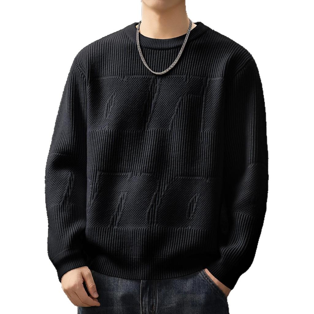 Men's Plus Size Retro Textured Sweater - Thickened Round Neck Pullover for Autumn/Winter