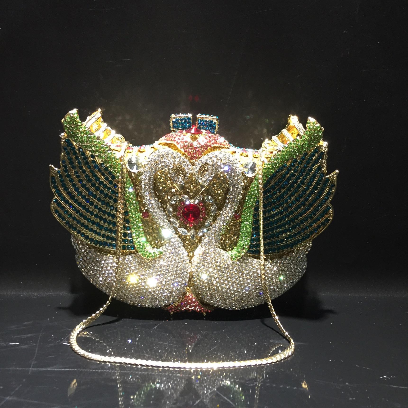 

Rhinestone Evening Bag Purses Purple/Gold Gold Metal Bag WHTUOHENG Female Diamond Swan Shape Prom Party Purses Phone Clutch 17.5cmX13cmX8cm