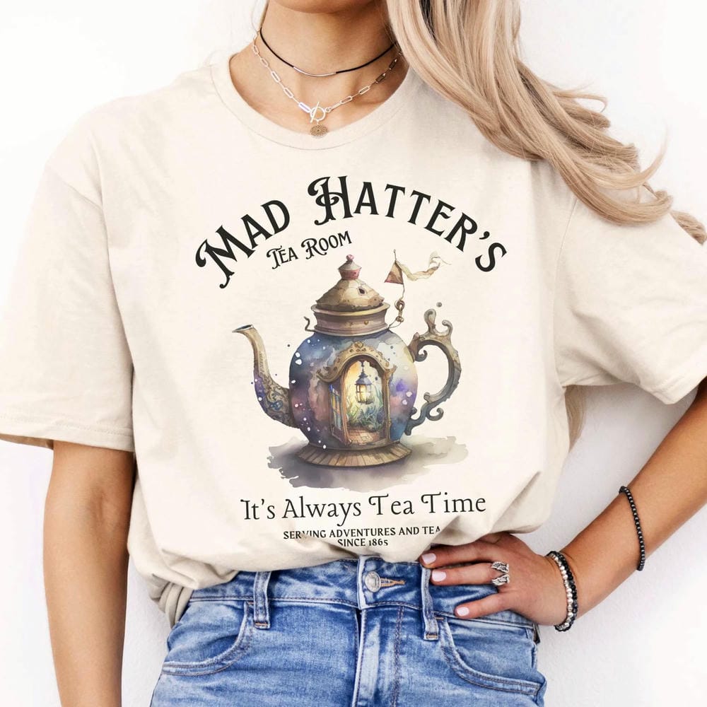 

Vintage Alice in Wonderland Mad hatter Tea Party Print Comfort Unisex Tshirt Funny Light Academia Bookish Y2K Shirt Streetwear S