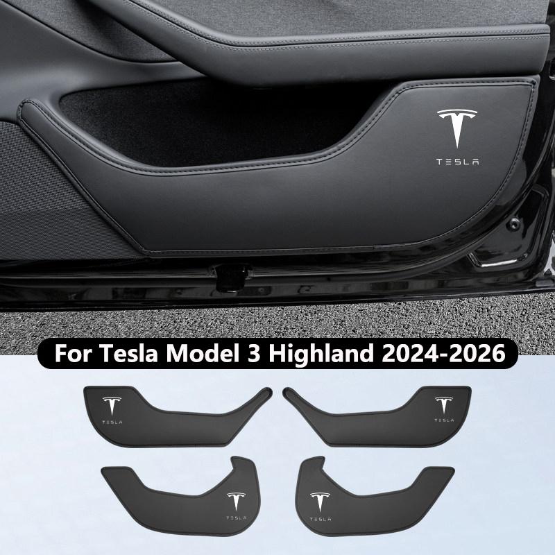 Pads Anti-Coup de Pied pour Portes de Voiture Pour Tesla Model Y Juniper / 3 Highland Panneau de Porte Latérale en Cuir Protecteur Anti-Salissure Décoration de Voiture