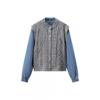 Fashion Trendy Denim Knit Fake Two-Piece Top Street Style Round Neck Long Sleeve Cardigan