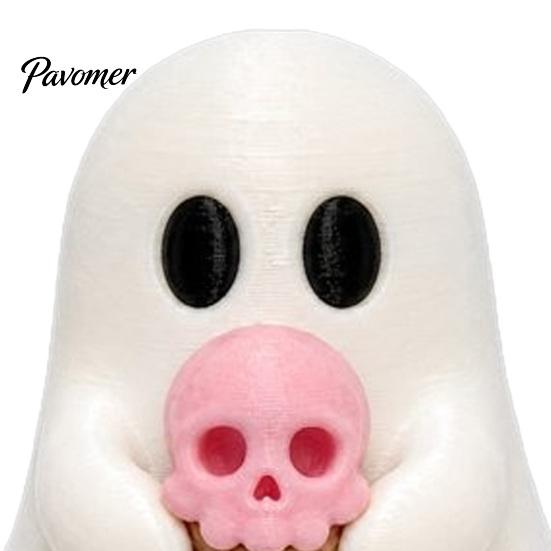 Cute Ghost Resin Ornaments Halloween Mini Decorative Figurine, 3D Printed White Statue with Personalized Gifts Pink Skull Ice Cream, Desktop Ornament