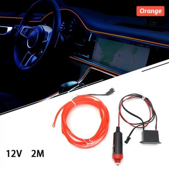 2m EL Wire Neon Light For Car Interior LED Atmosphere Strip Decor Asscessories