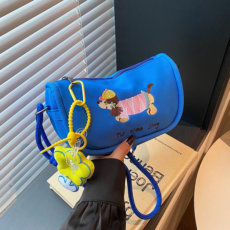 2025 New Cute Cartoon Dog Embroidery Dumpling Shoulder Bag - Lightweight, Colorful, Versatile