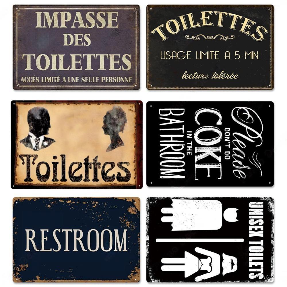Toilet Sign Vintage Funny Metal Posters Tin Sign WC Lavatory Toilettes Wall Art Bathroom Restroom