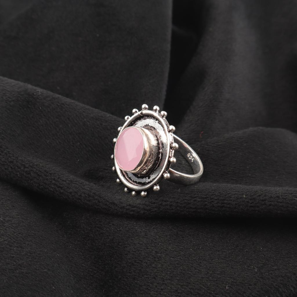 Rose Chalcedony Gemstone Jewelry, 925 Solid Sterling Silver Ring, Handmade Silver Jewelry Balancing Ring Adorable Chalcedony Jewelry For Her