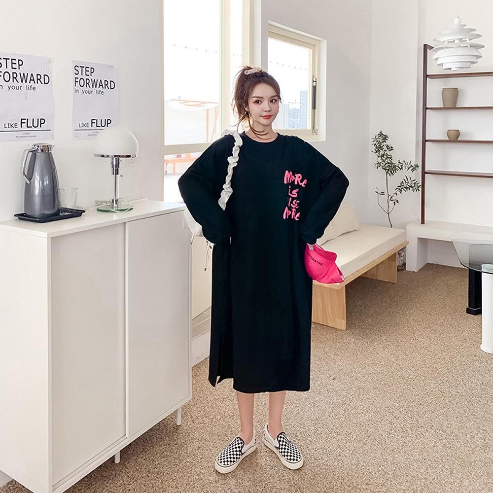 YYFS Damenmode Herbst Winter Langarm O-Ausschnitt Lockere Taille Lässige Kleider