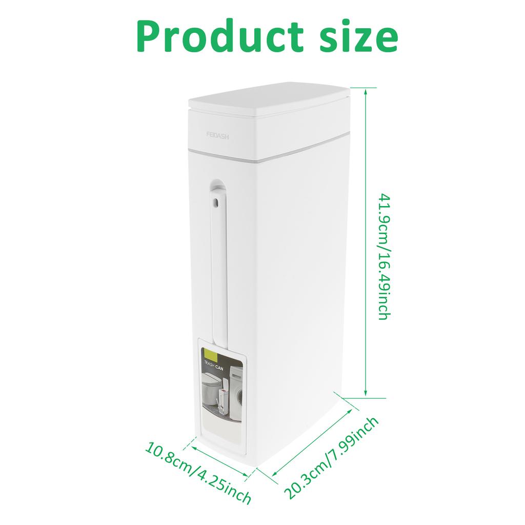 Slim Trash Can Narrow PP Integrated Toilet Brush Waste Bin with Flip Lid Draining Design for Bathroom Narrow Spaces Garbage Bin