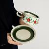 OLOEY Vintage Red Bone China Coffee Cup & Saucer Set