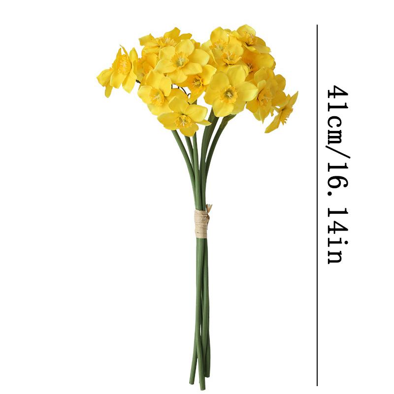 6pcs Artificial Narcissus Flower Bouquet Home Garden Room Desktop Fake Flower Decoration Wedding Festival Party Daffodil Decor