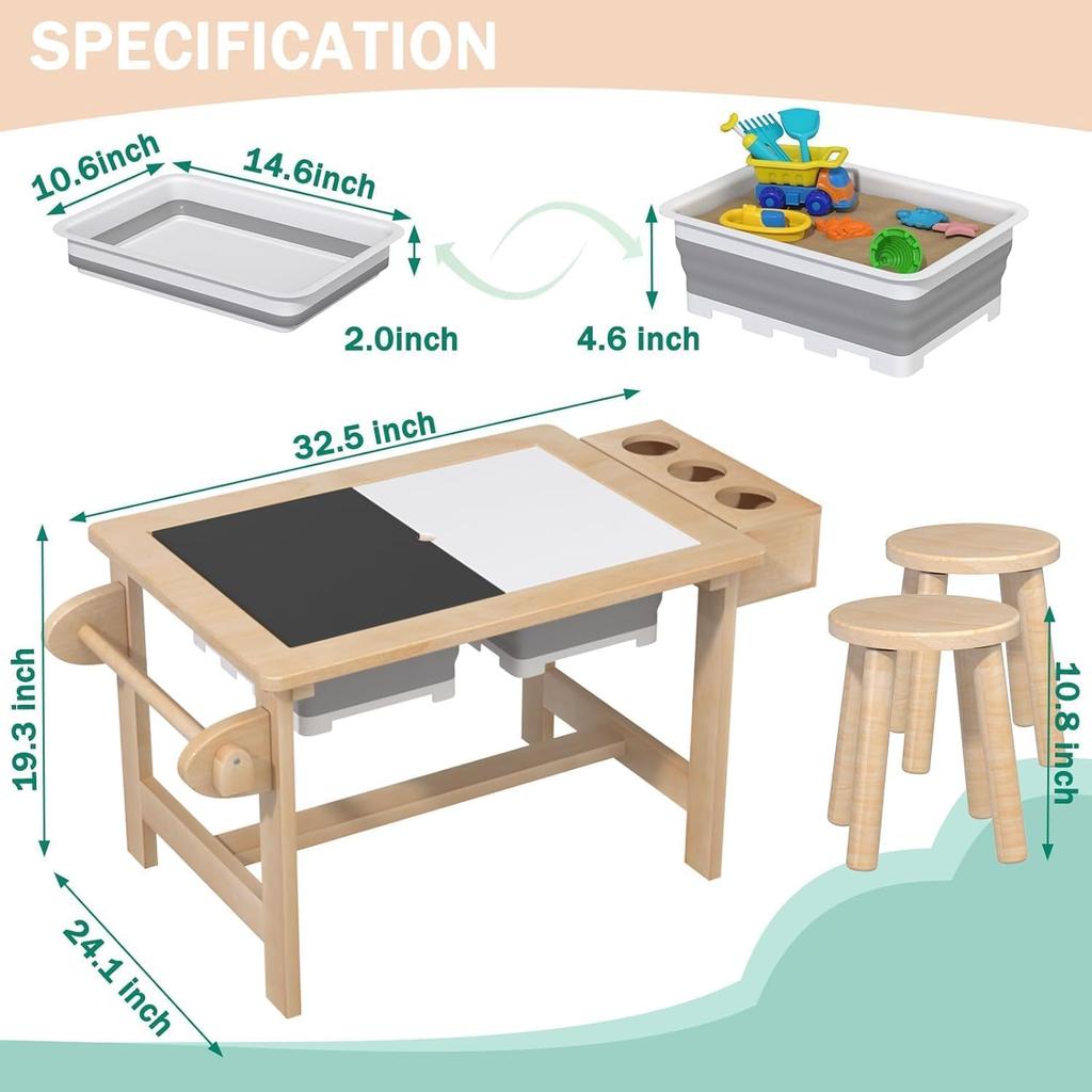 Sensory Table for Toddlers Kids Sensory Bin Table with 2 Sensory Bins and Double-Sided Board, Birthday Gifts for Boys and Girls