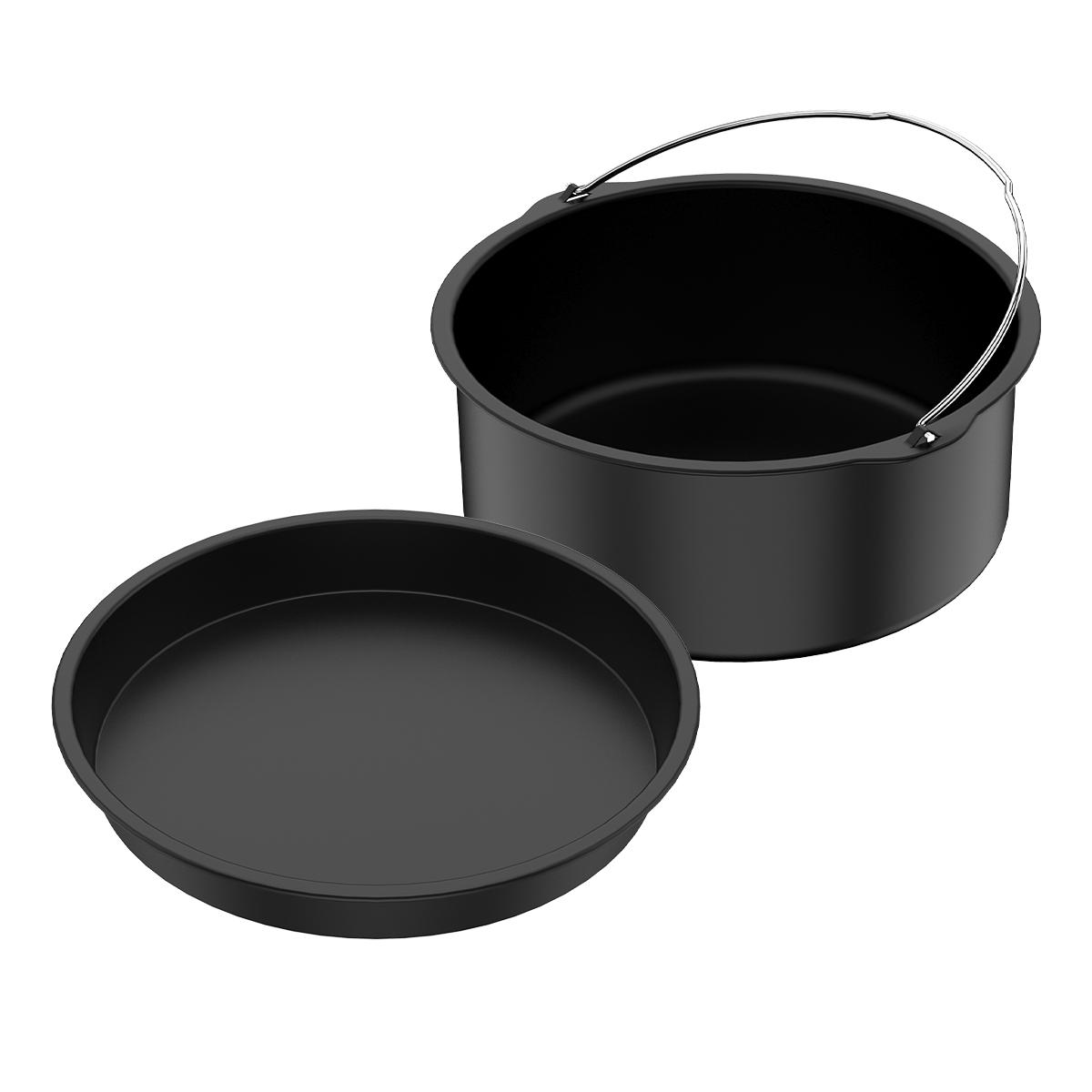 

2Pcs Air Fryer Pizza Pan & Cake Baking Barrel Set Non-stick Round Air Fryer Baking Tray Basket Liner Kitchen Fryer Accessories