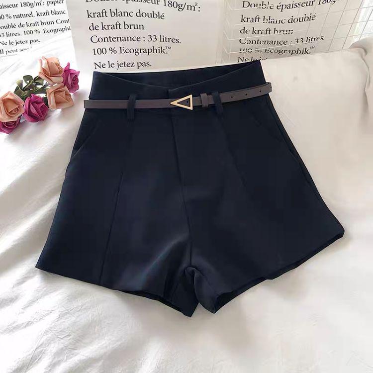 Spring 2025 Women's Apricot Belted Wide-Leg A-Line Suit Shorts - Versatile and Slimming Casual Outerwear