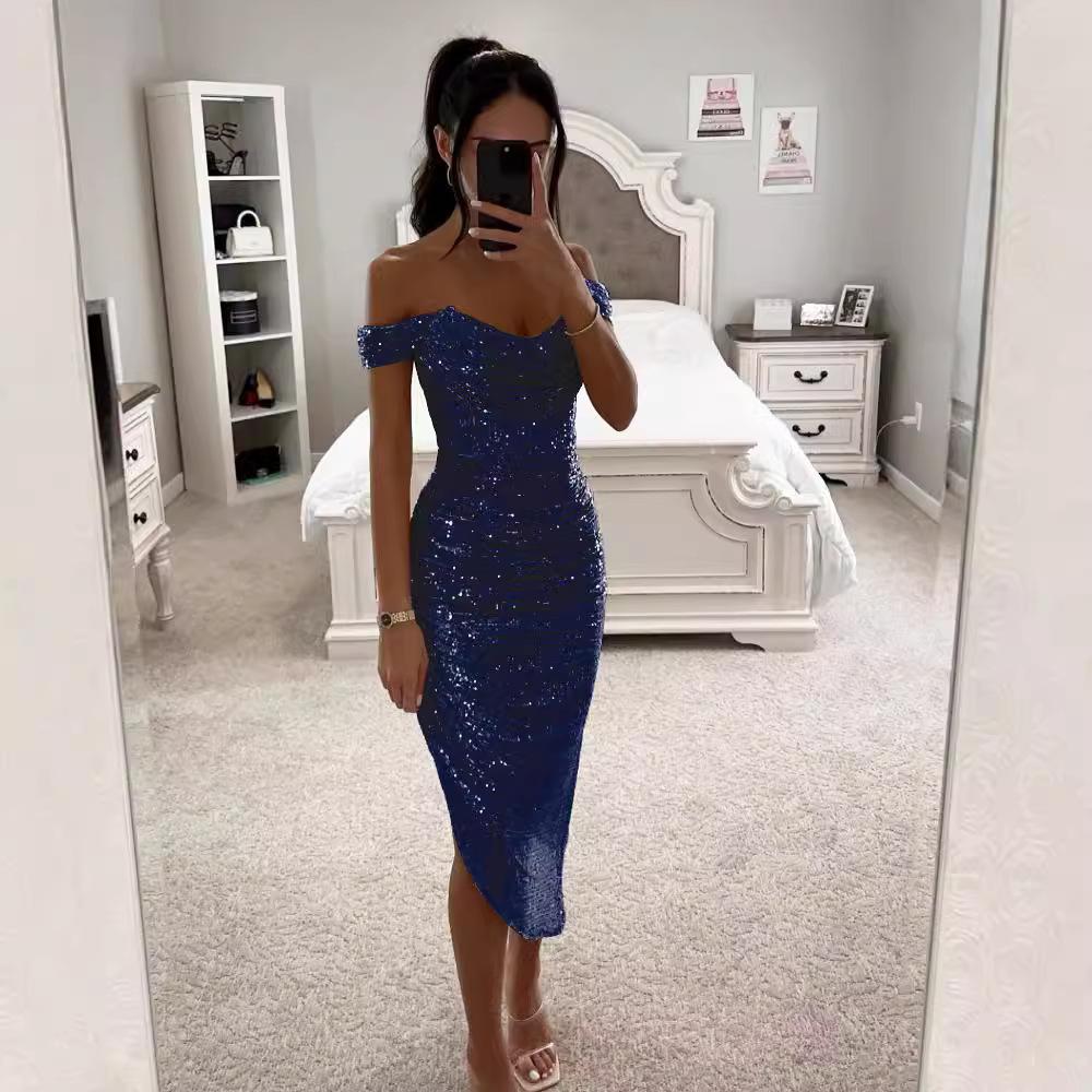 Frühlings- und Herbst-Neues Paillettenkleid, lässiges Mode-Party-Reißverschluss-Damenkleid