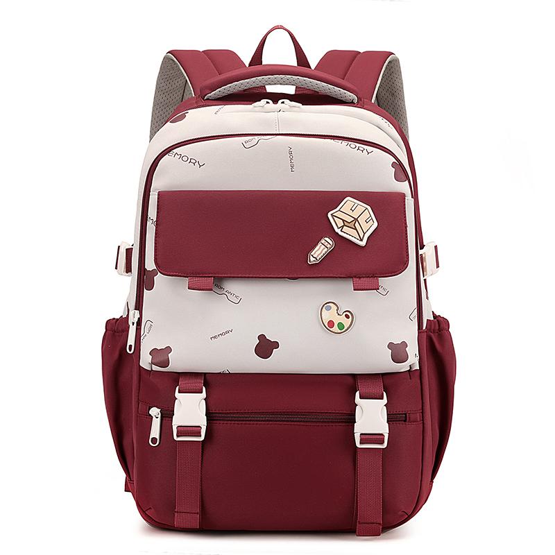 Women's Contrast Color Stitching Backpack Junior High School Student Schoolbag Lightweight Backpack