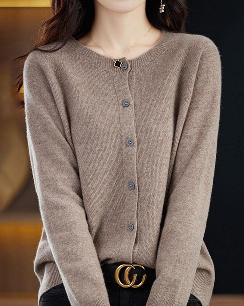 Autumn Knit Solid Long Office Plus Sizes [ODFMCE] Women's Cardigan, Color, Sleeve, Wear, Simple, Elegant, Stylish, (JP, Alphabet, M, Khaki)