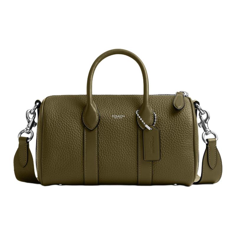 

COACH COMPASS 25 zipper closure cowhide handbag medium size unisex couple style olive green зелений