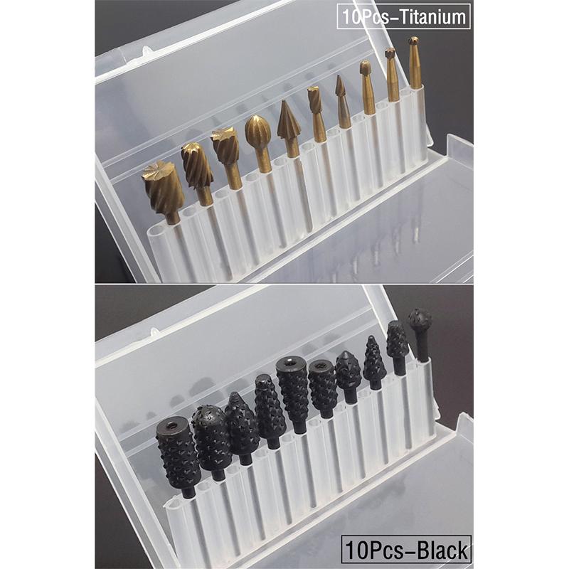 10Pcs Set BOX Rotary Rasp File 3mm Burr File Rasp Woodworking Drill Bits HSS Rotary File Wood Drilling Carving Artifact Tool