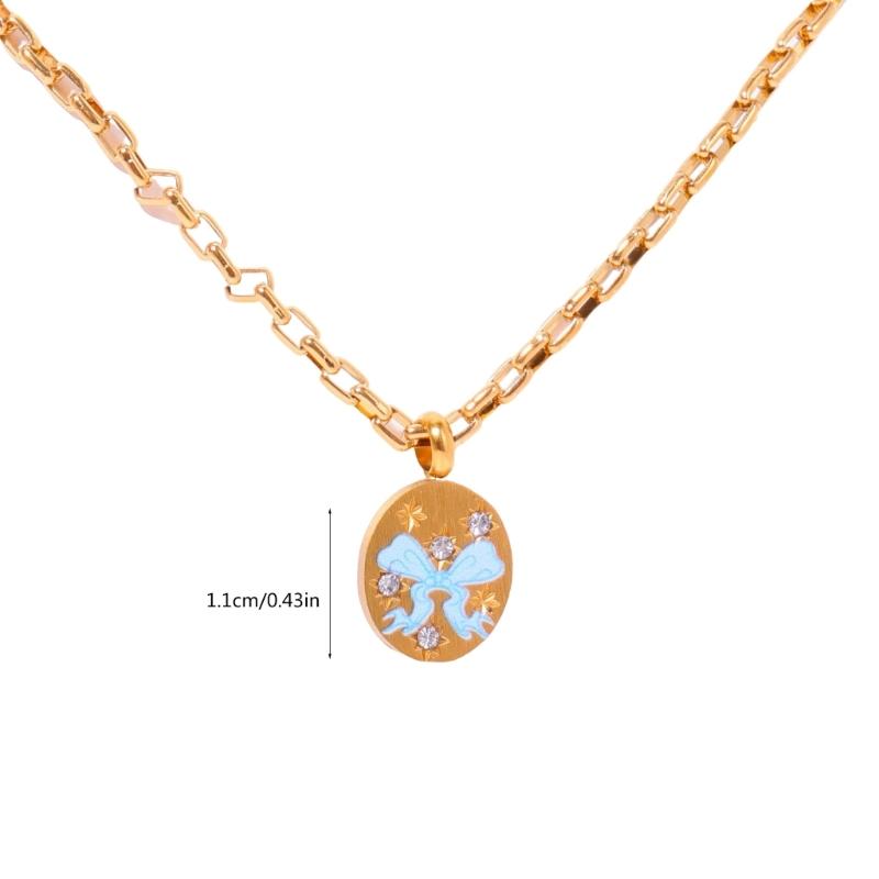 Fashion Painted Bowknot Pendant Necklace Adjustable Choker Exquisite Collar Necklace Party Jewelry Clavicle Chain
