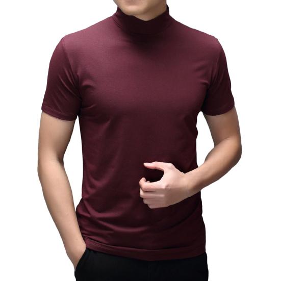 

Men Summer Top Half High Collar Solid Color Soft Pullover Breathable Keep Cooling Casual Short Sleeves Men Summer T-shirt Men Clothing 2XL вина червоного кольору