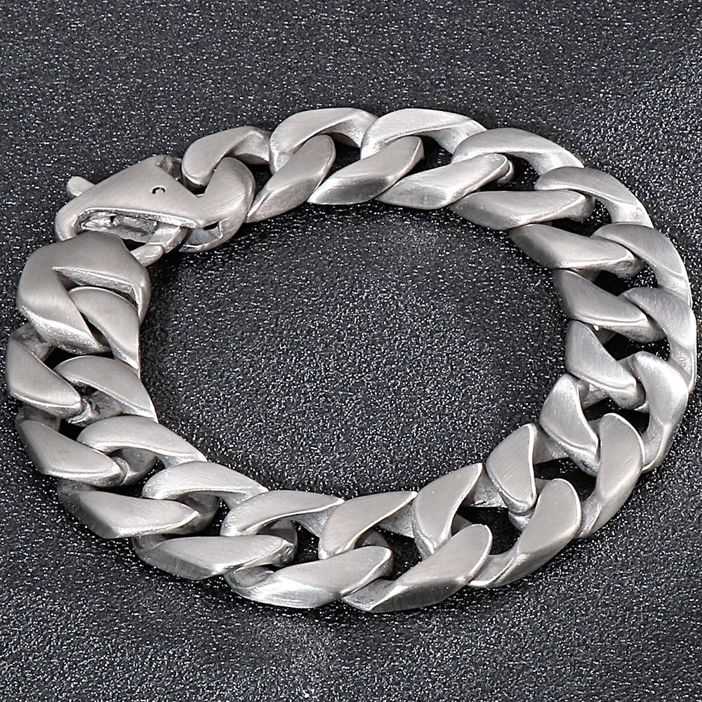Hypoallergenic Matte Stainless Steel Cuban Chain Bracelet for Men Brushed Black/Silver Color Men's Bracelets With Lobster Clasp
