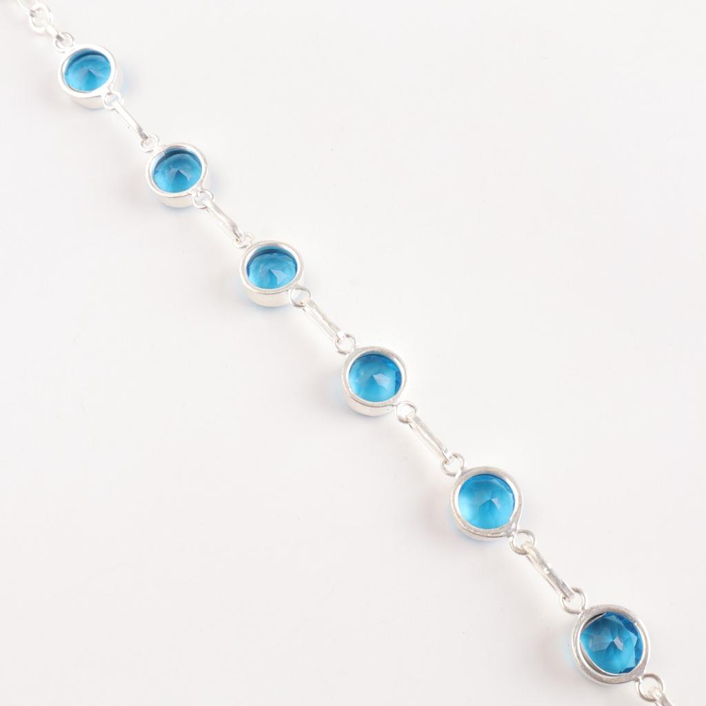 Swiss Blue Topaz Gemstone 925 Solid Silver Jewelry Handmade Bridesmaid Bracelet RB-14-10