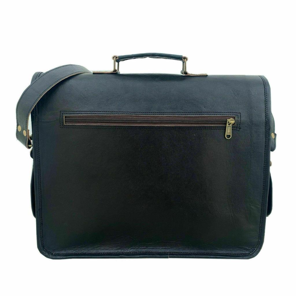 Large Men's Genuine Vintage Black Leather Briefcase Messenger Satchel Laptop Bag