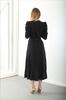 Women's Big Size Dress Black Wallpaper Belted Midi Dress